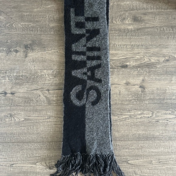 Saint Laurent Intarsia Logo Knit Scarf Black And Gray Wool - Picture 1 of 5